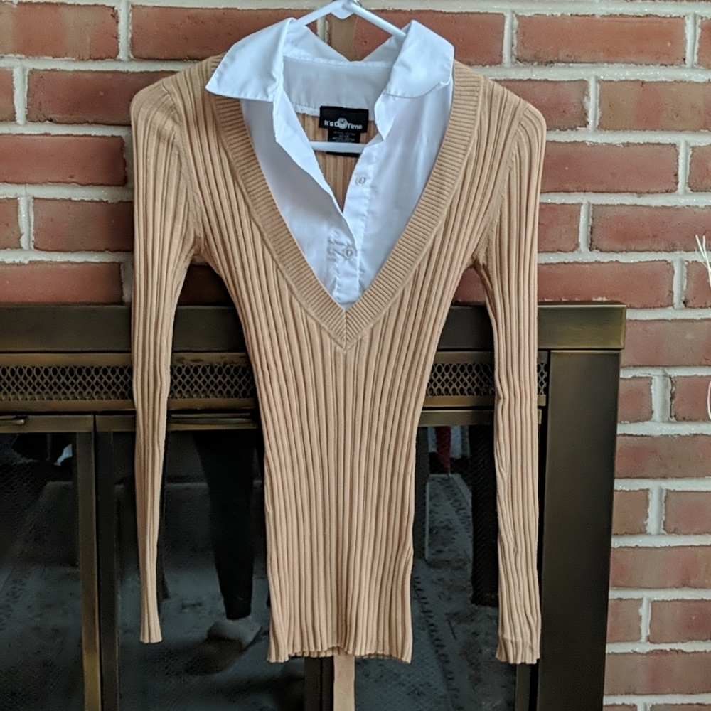 It's Our Time Beige Collared Sweater